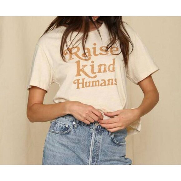 Blank Paige Raise Kind Humans Graphic Tee Size Medium Jersey Knit Bone - Picture 3 of 6